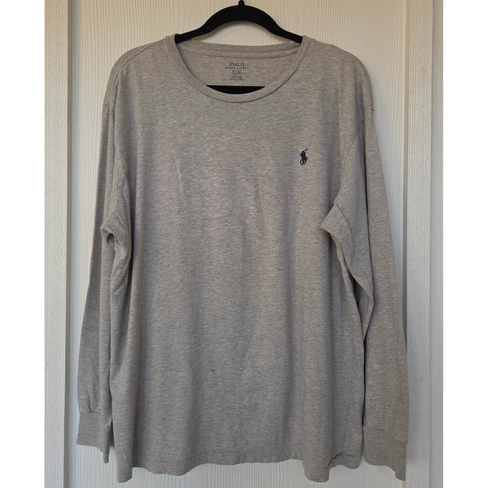 Polo Ralph Lauren Mens Long Sleeve Cotton Crew Neck T-Shirt Gray Size L Preppy